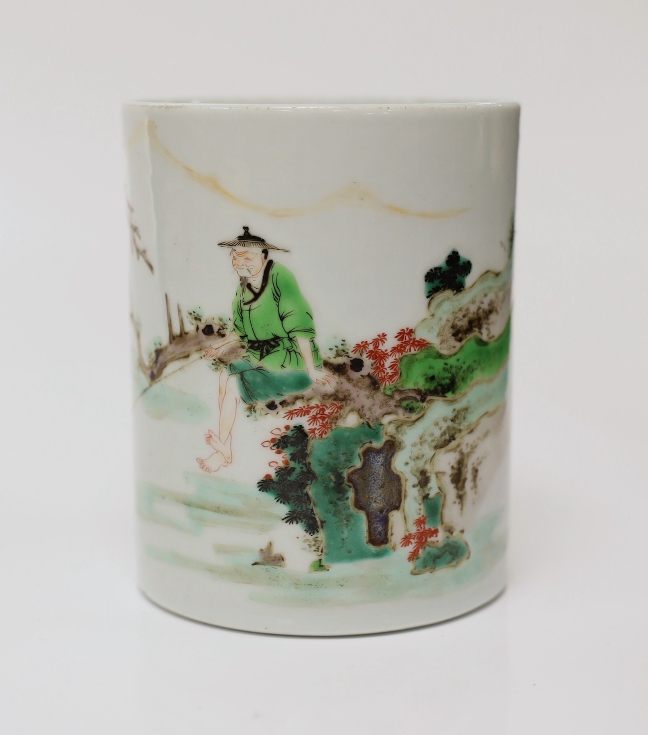 A cylindrical brush pot, 12.5cms high